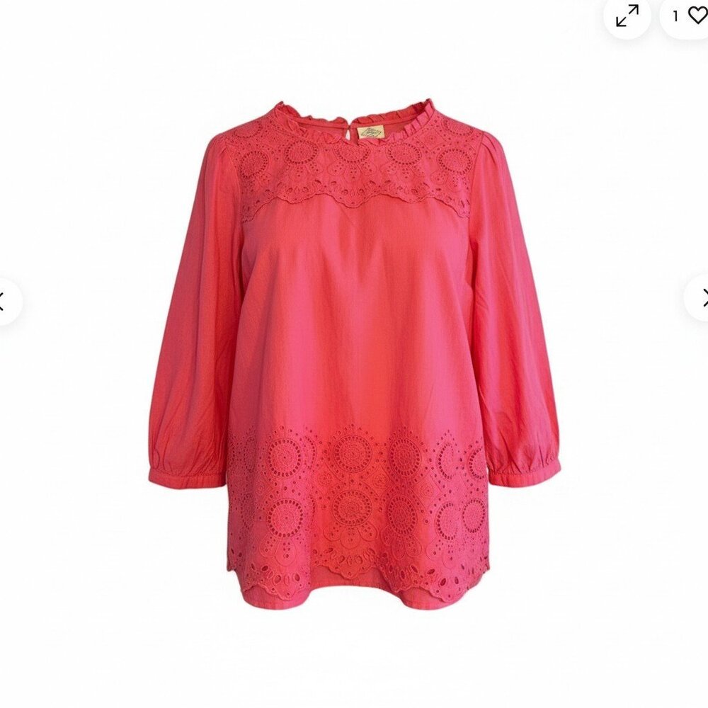 NWT St. John's Bay Pink 3/4 Sleeve Ruffle Collar Blouse Size Large
